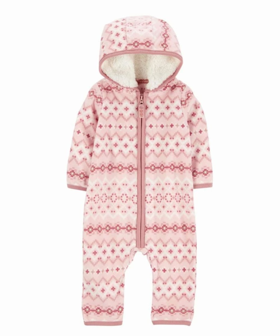 * | Outlet Carter'S Pink Fair Isle Hooded Zip-Up Jumpsuit Infant