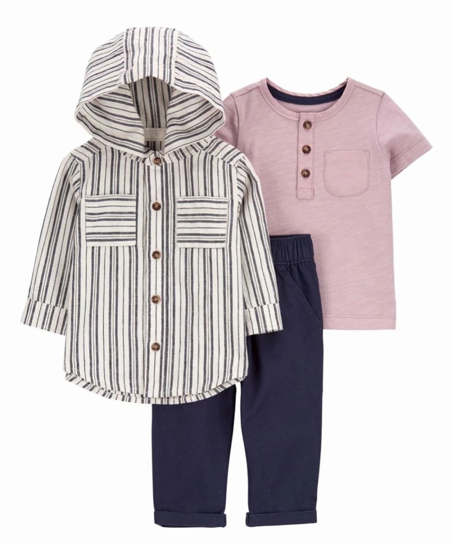 * | Cheap Carter'S White & Navy Stripe Hooded Button-Up Jacket Set Newborn & Infant