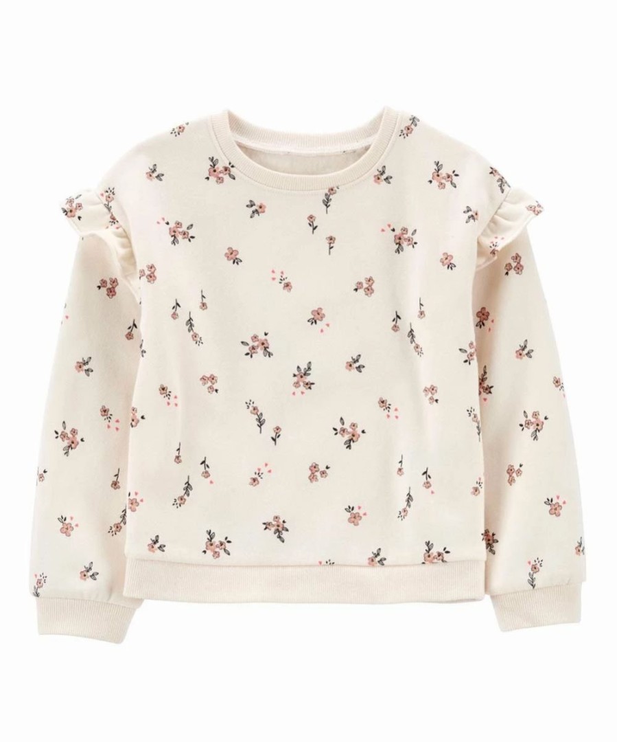 * | Budget Carter'S Cream Floral Ruffle Crewneck Sweatshirt Toddler