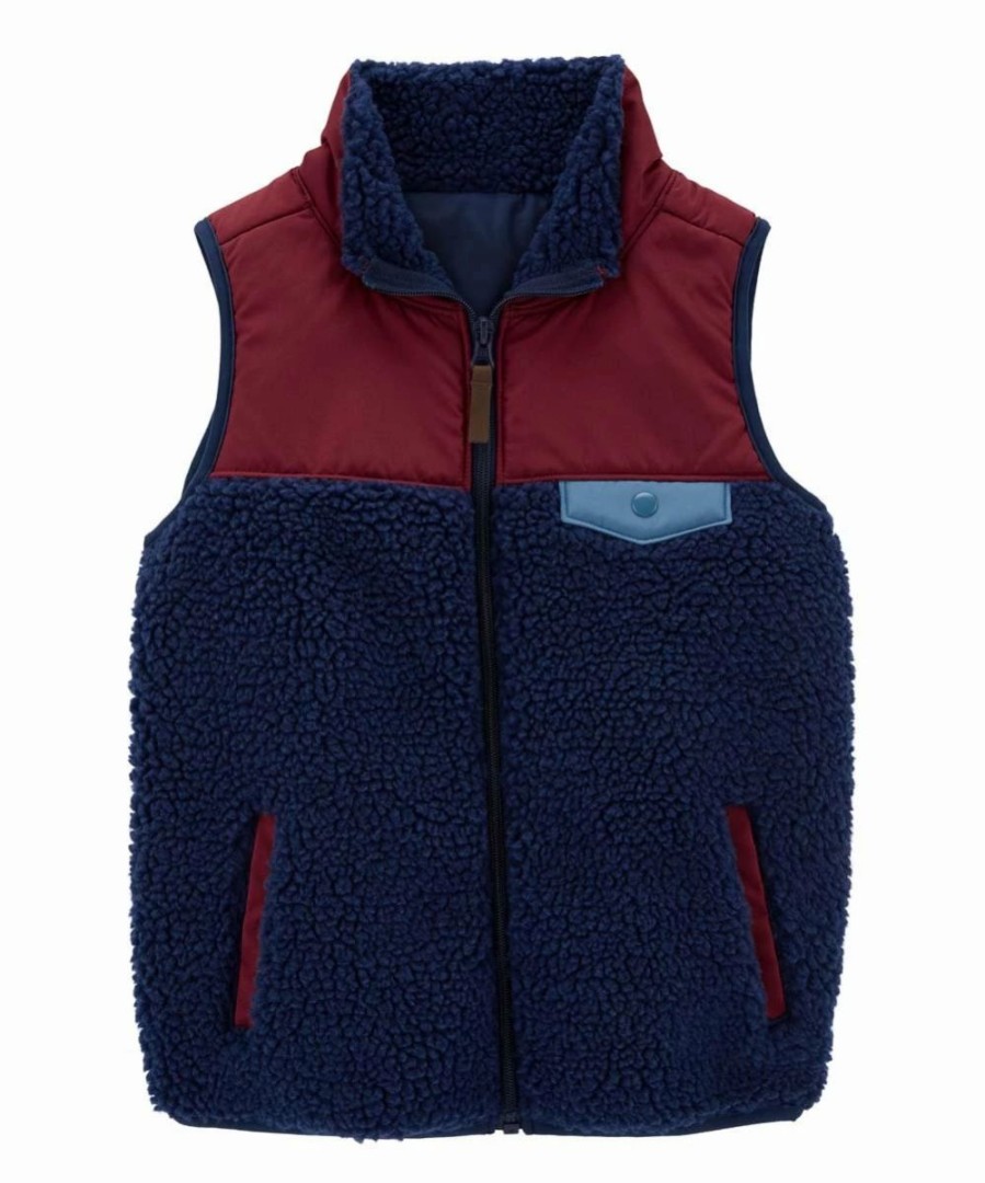 * | Deals Carter'S Navy & Maroon Sherpa Zip-Up Vest Toddler & Boys