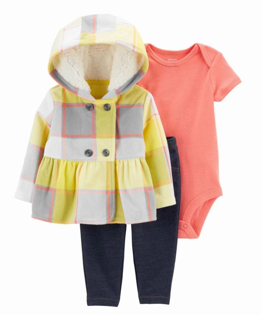 * | Deals Carter'S Yellow & Gray Plaid Hooded Button-Up Jacket Set Newborn & Infant