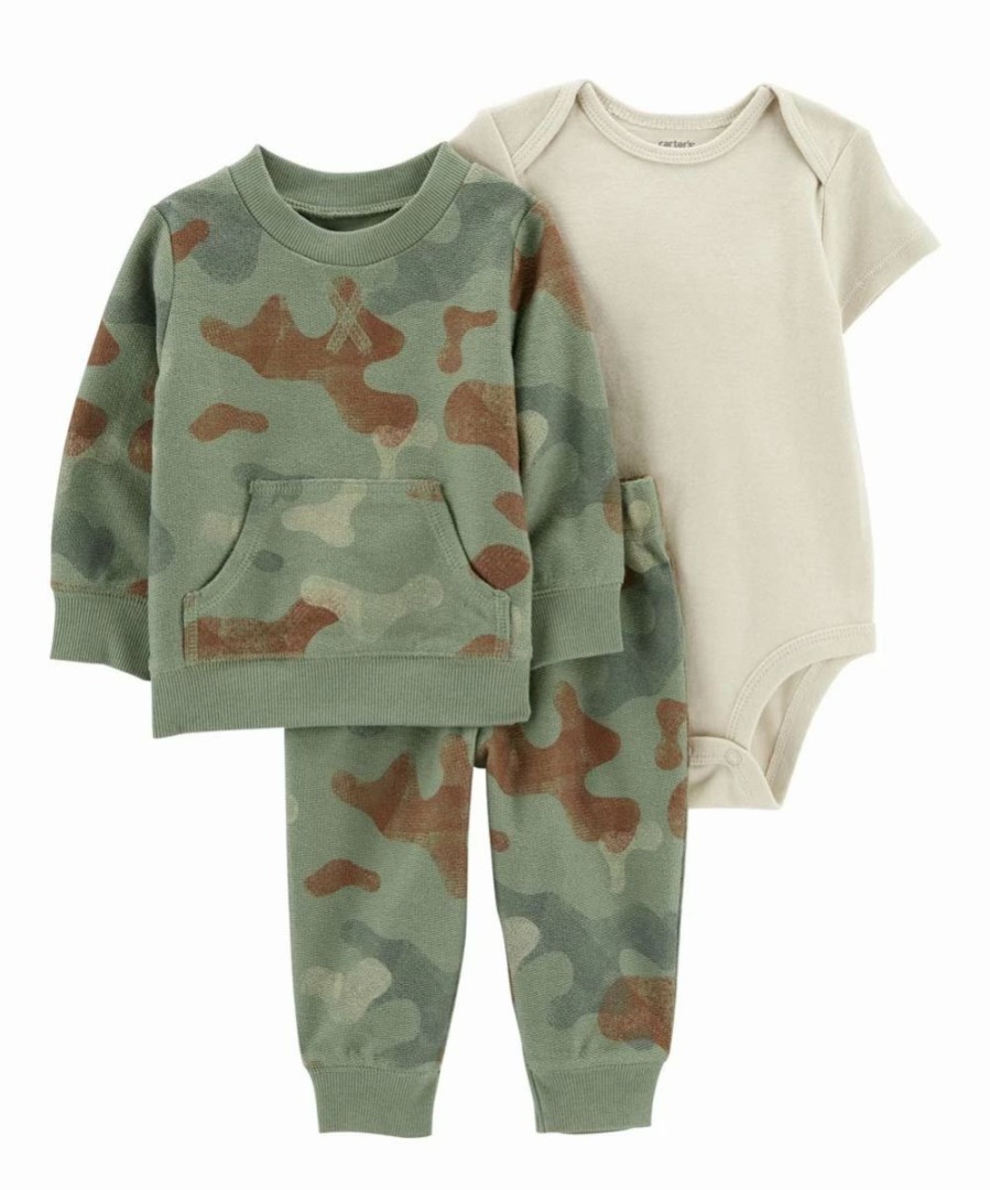 * | Promo Carter'S Green & Brown Camo Pocket Sweatshirt Set Newborn & Infant