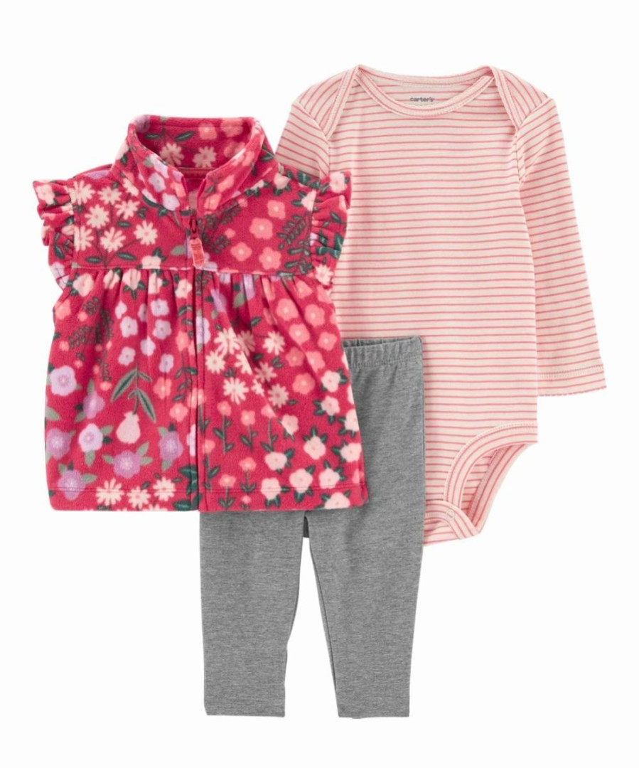 * | Cheapest Carter'S Fuchsia & Pink Floral Zip-Up Angel-Sleeve Vest Set Newborn & Infant