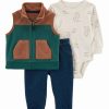 * | Best Deal Carter'S Green & Brown Fleece Little Zip-Up Vest Set Newborn & Infant