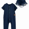 * | Best Reviews Of Carter'S Navy Crinkle-Gauze Romper & Bucket Hat Newborn & Infant