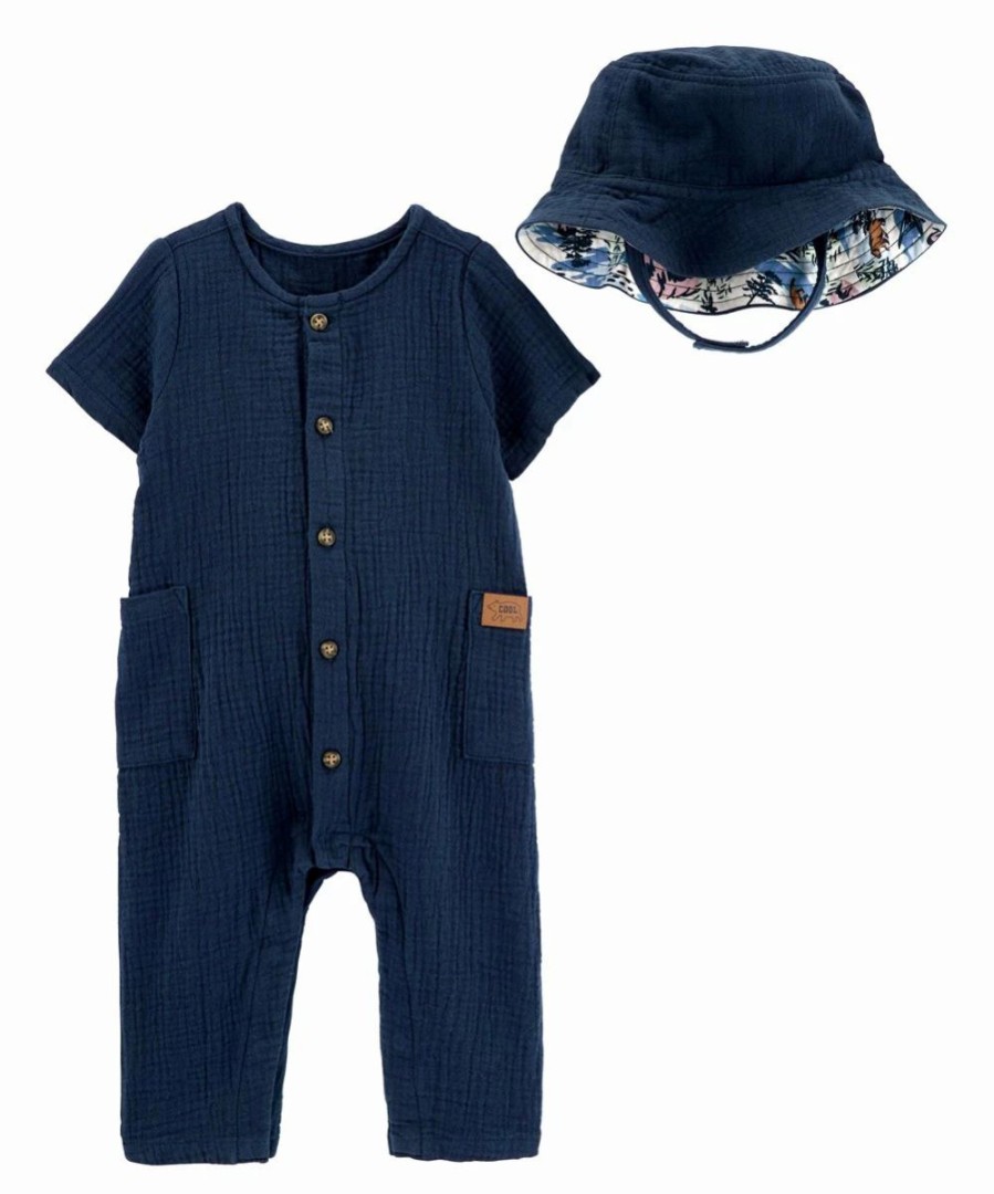 * | Best Reviews Of Carter'S Navy Crinkle-Gauze Romper & Bucket Hat Newborn & Infant