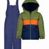 * | Budget Carter'S Olive Color-Block Hooded Puffer Coat & Navy Bib Pants Toddler