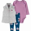 * | Best Deal Carter'S Gray Quilted Double-Knit Zip-Up Angel-Sleeve Vest Set Newborn & Infant