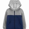 * | Budget Carter'S Heather Gray & Navy Color Block Fleece Zip-Up Hoodie Infant