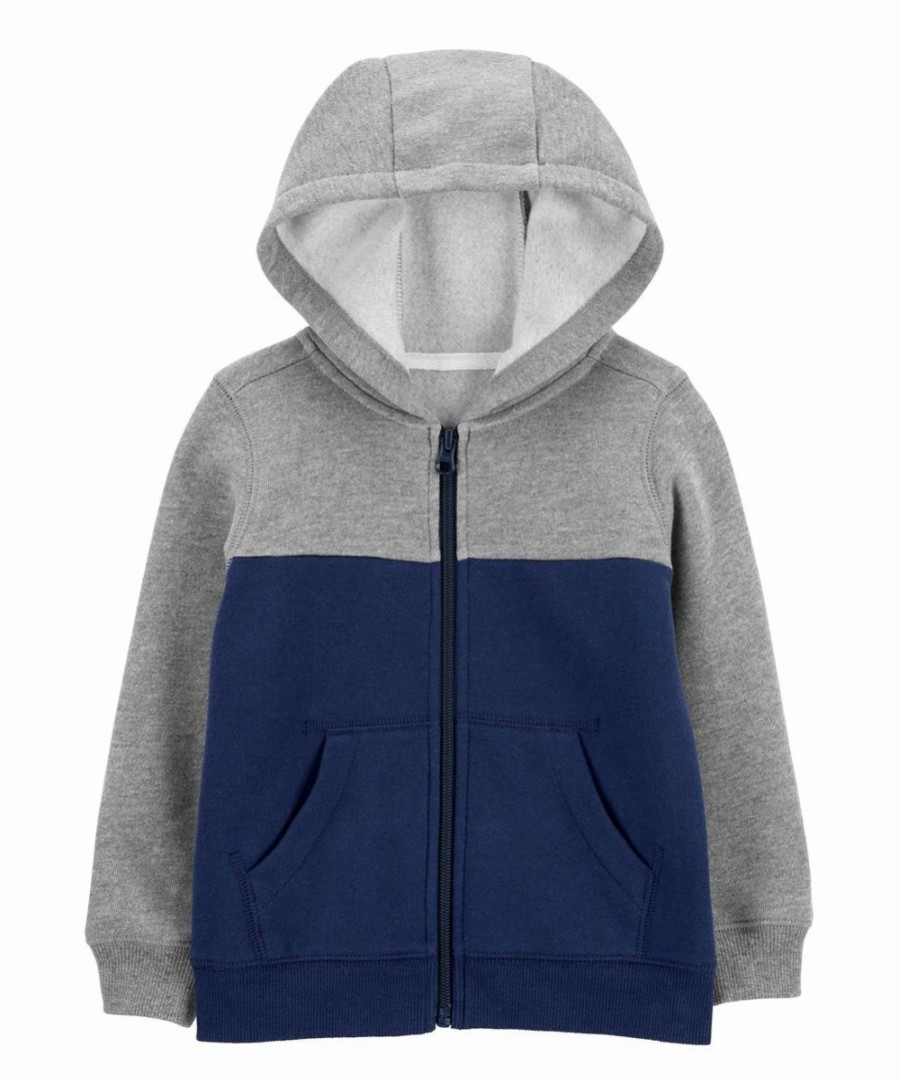 * | Budget Carter'S Heather Gray & Navy Color Block Fleece Zip-Up Hoodie Infant