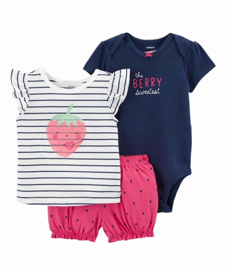 * | Brand New Carter'S White Stripe Strawberry Angel-Sleeve Top Set Infant