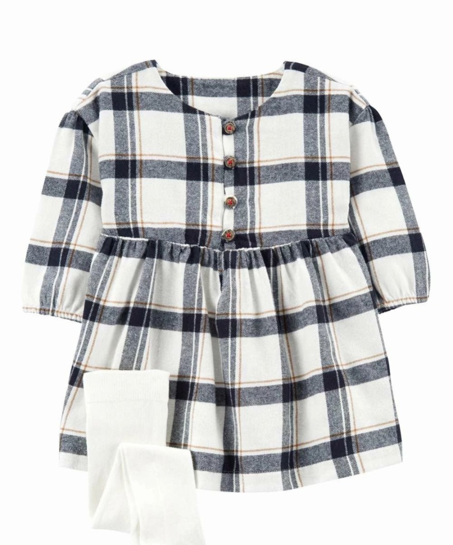 * | Deals Carter'S Navy & Cream Windowpane A-Line Dress & Tights Newborn & Infant