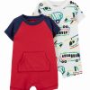 * | New Carter'S Red & Navy Pocket Romper & White Transportation Romper Infant