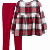 * | Best Deal Carter'S Red Plaid Flannel Empire-Waist Top & Leggings Girls