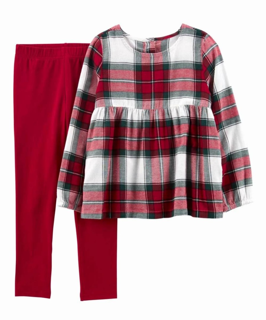 * | Best Deal Carter'S Red Plaid Flannel Empire-Waist Top & Leggings Girls