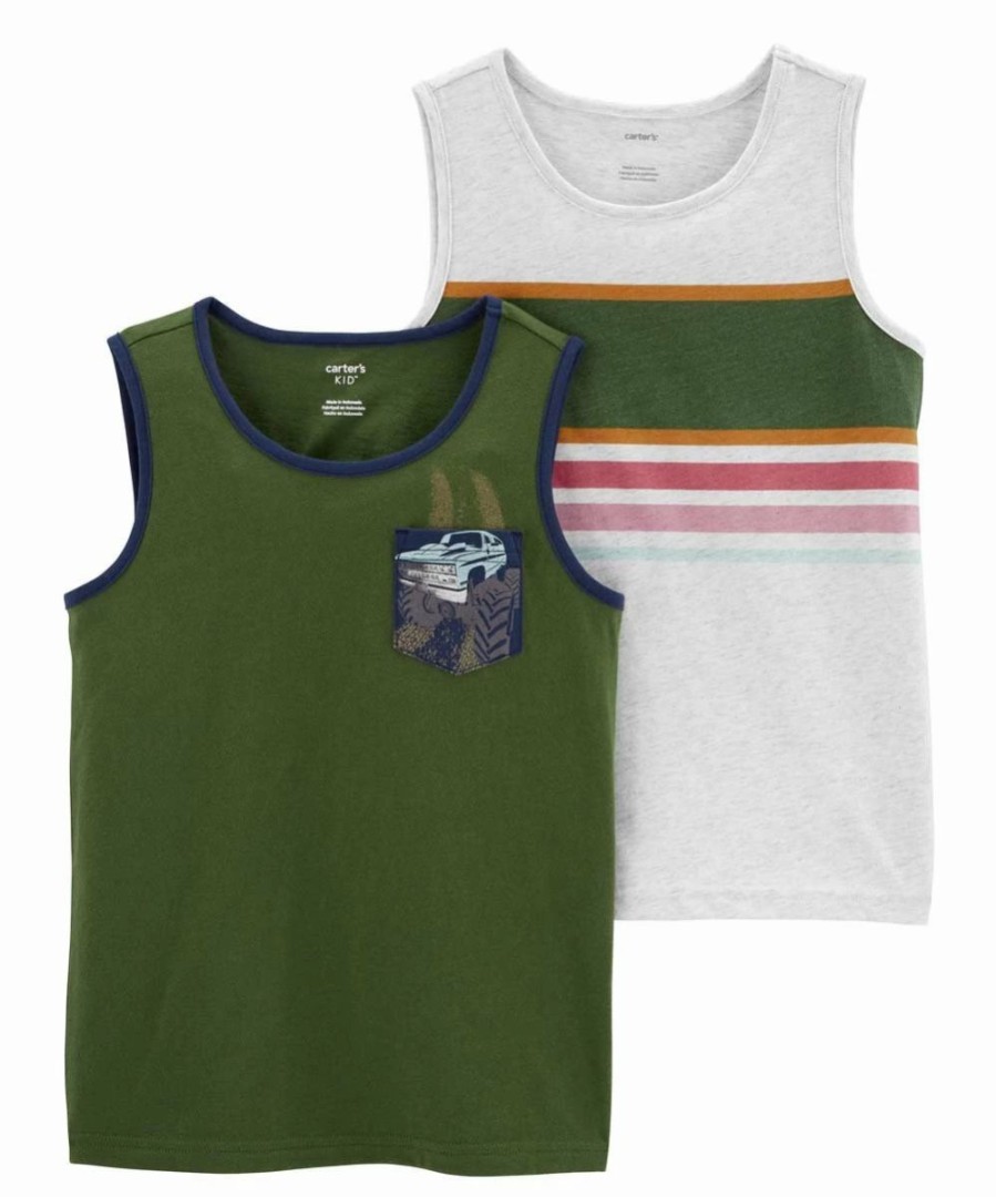 * | Promo Carter'S White & Olive Stripe Tank Set Boys