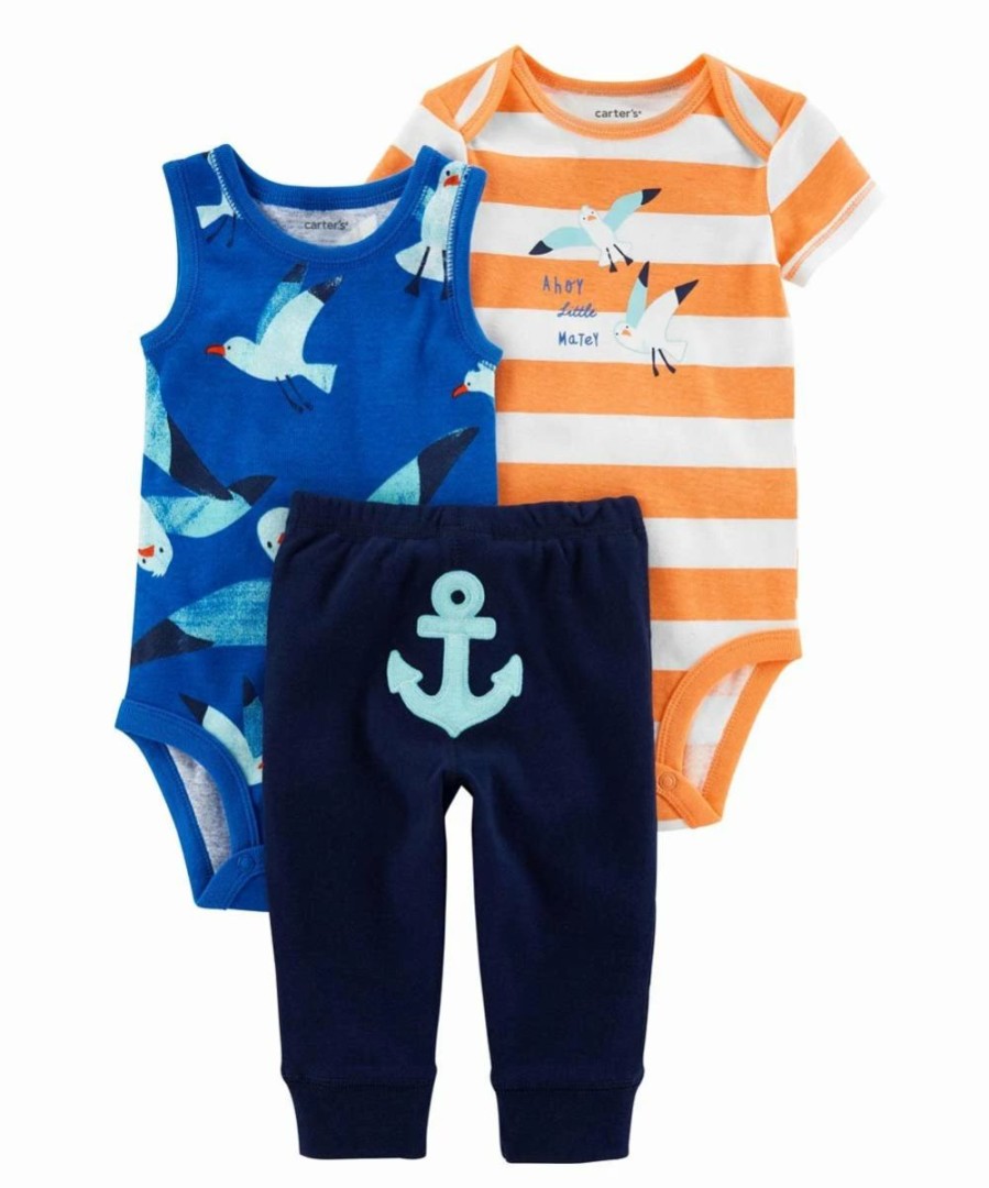 * | Cheapest Carter'S Orange & White Stripe 'Ahoy Little Matey' Bodysuit Set Newborn & Infant