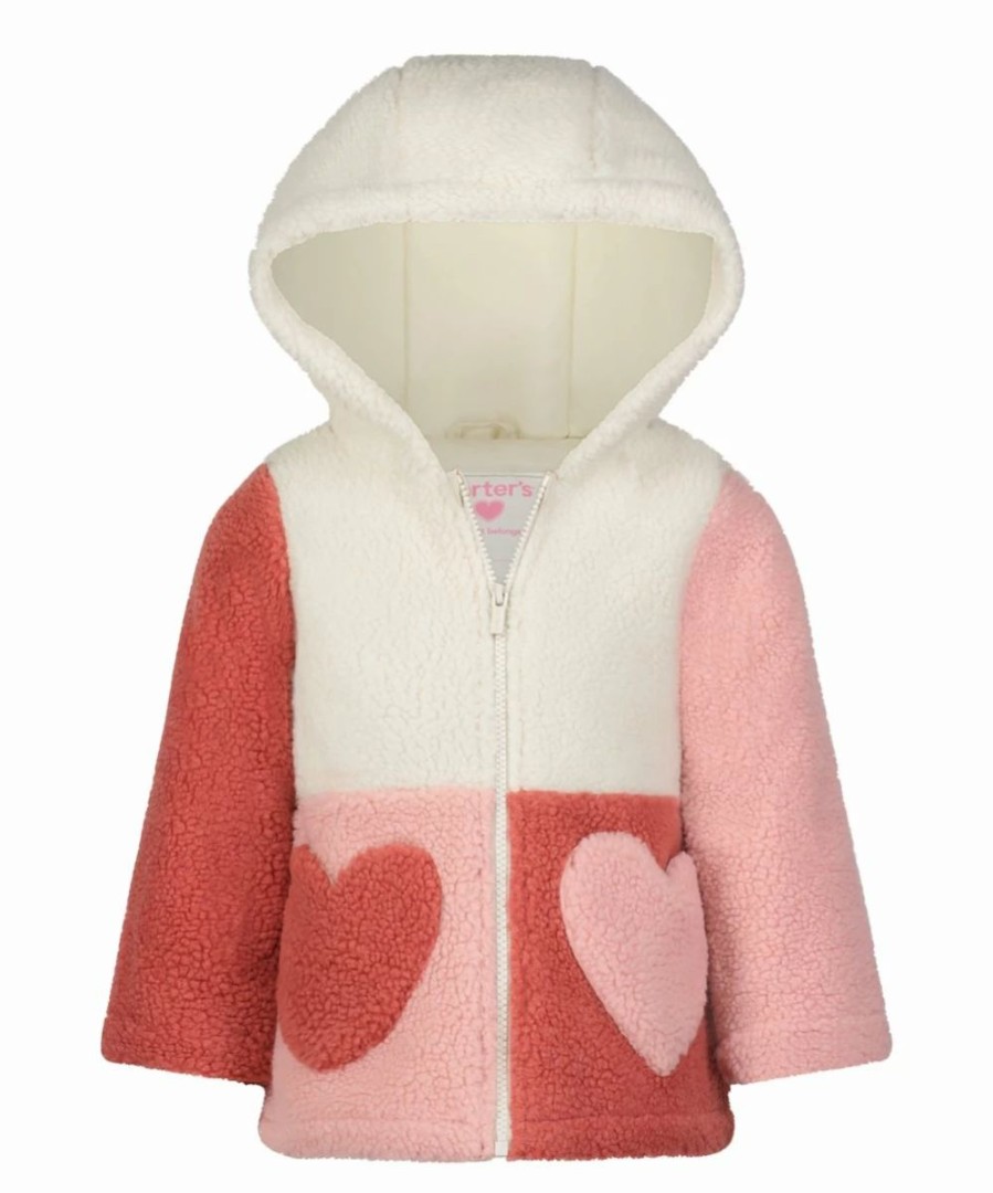 * | Cheapest Carter'S Pink & Cream Color-Block Heart Hooded Sherpa Jacket Toddler & Girls