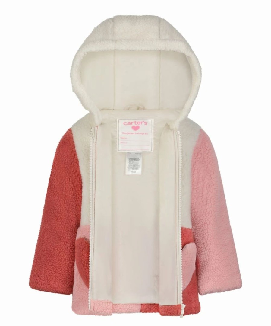 * | Cheapest Carter'S Pink & Cream Color-Block Heart Hooded Sherpa Jacket Toddler & Girls