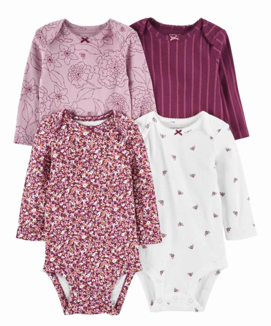 * | Budget Carter'S Purple & Pink Floral Long-Sleeve Bodysuit Set Newborn & Infant