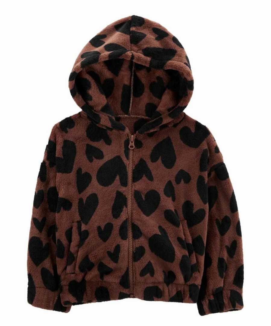 * | Wholesale Carter'S Brown Cheetah Heart Velour Zip-Up Hoodie Infant