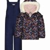 * | Cheap Carter'S Purple Ditsy Floral Hooded Puffer Coat & Navy Bib Pants Toddler