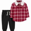 * | Wholesale Carter'S Red Plaid Button-Up & Black Fleece Joggers Newborn & Infant