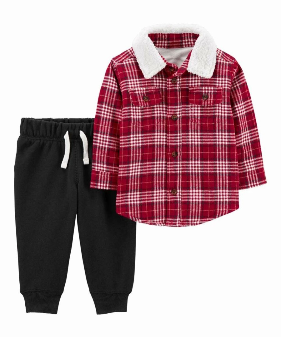 * | Wholesale Carter'S Red Plaid Button-Up & Black Fleece Joggers Newborn & Infant