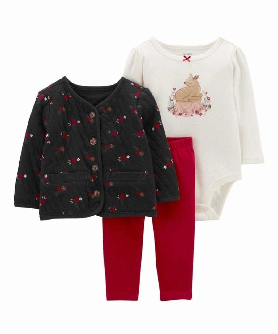 * | Hot Sale Carter'S Charcoal & Red Floral Quilted Cardigan Set Newborn & Infant