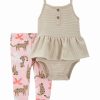 * | Best Sale Carter'S Beige Stripe Peplum Bodysuit & Pink Cat Pants Newborn & Infant