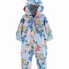 * | Flash Sale Carter'S Light Blue & Peach Floral Fleece Hooded Playsuit Infant