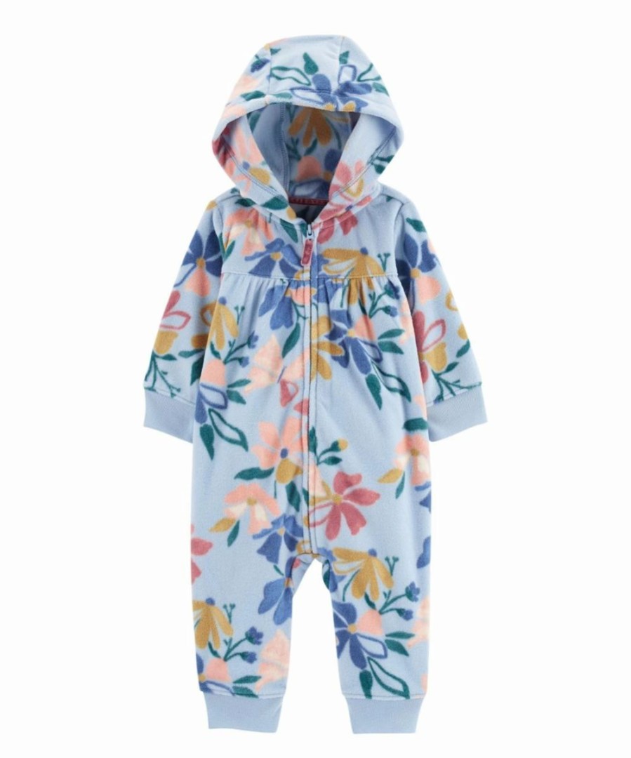 * | Flash Sale Carter'S Light Blue & Peach Floral Fleece Hooded Playsuit Infant