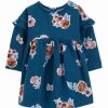 * | Best Deal Carter'S Blue & Mustard Floral Fleece Long Angel-Sleeve Dress & Diaper Cover Newborn & Infant