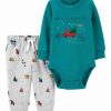 * | Best Deal Carter'S Teal 'Wilderness' Truck Bodysuit & Gray Pants Newborn & Infant