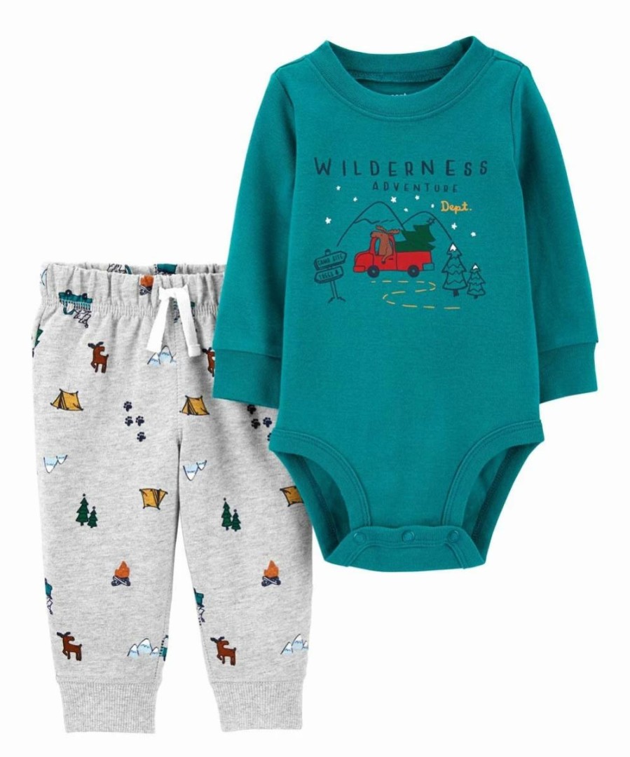 * | Best Deal Carter'S Teal 'Wilderness' Truck Bodysuit & Gray Pants Newborn & Infant