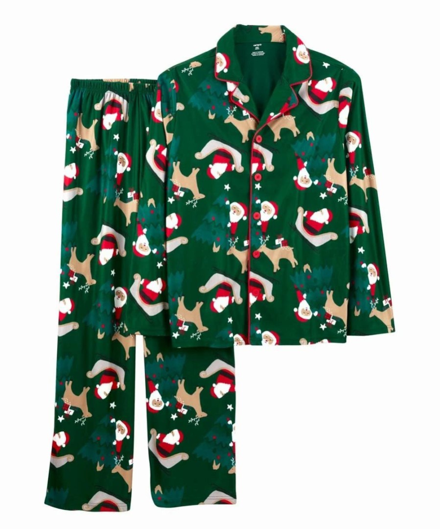 * | Best Deal Carter'S Dark Green & Red Santa Button-Up Pajama Set Newborn, Infant & Adult