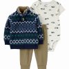 * | Budget Carter'S Navy & Green Geometric Mock Neck Cardigan Set Newborn & Infant