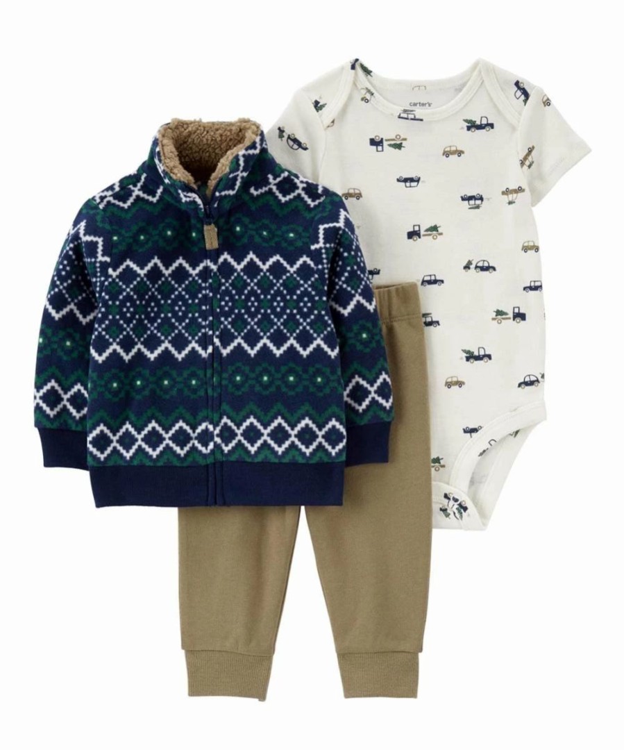 * | Budget Carter'S Navy & Green Geometric Mock Neck Cardigan Set Newborn & Infant