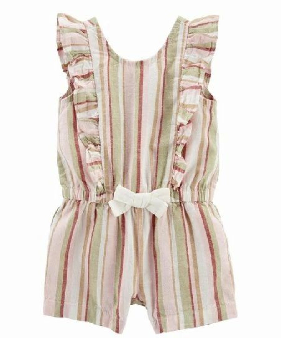 * | Best Reviews Of Carter'S Green & Pink Stripe Ruffle Linen-Blend Romper Newborn & Infant