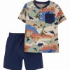 * | Best Pirce Carter'S Tan & Green Camo Dinosaur Henley & Navy Shorts Infant