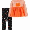 * | Hot Sale Carter'S Orange Stripe 'Boo' Pumpkin Babydoll Top & Black Spooky Leggings Infant