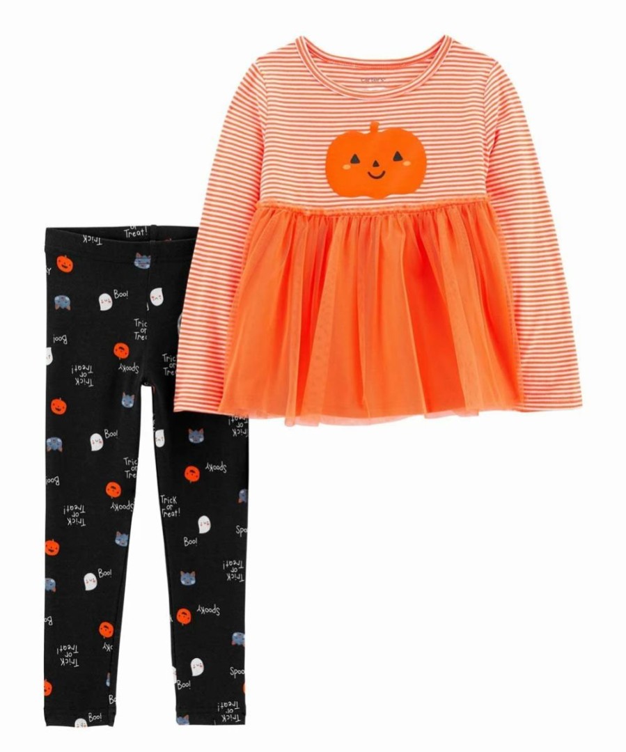 * | Hot Sale Carter'S Orange Stripe 'Boo' Pumpkin Babydoll Top & Black Spooky Leggings Infant