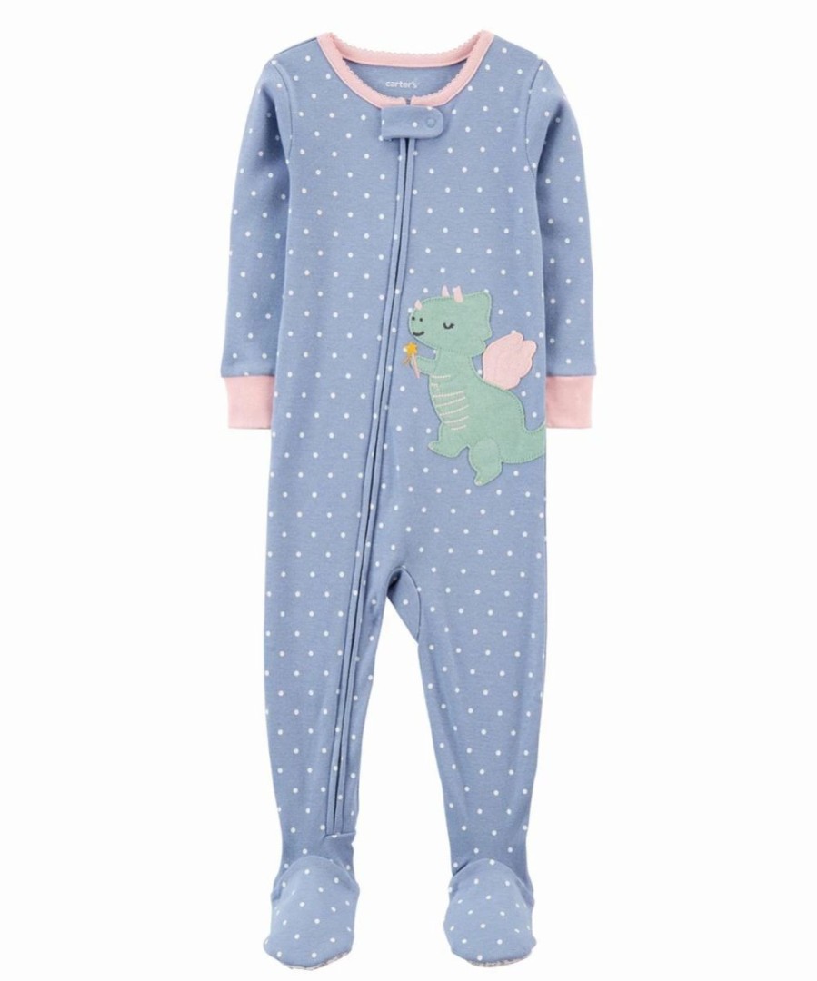 * | Flash Sale Carter'S Blue & Green Dinosaur Snug-Fit Cotton Zip-Up Footie Infant