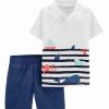 * | Promo Carter'S White Stripe Whales Polo & Blue Shorts Infant