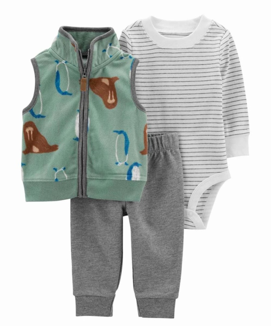 * | Budget Carter'S Green & Brown Walrus Vest Set Newborn & Infant