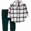 * | Best Deal Carter'S White Plaid Button-Up & Green Corduroy Pants Newborn & Infant